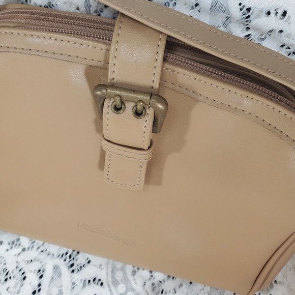 Liz Claiborne tan crossbody purse with light green fabric lining - Picture 13 of 15